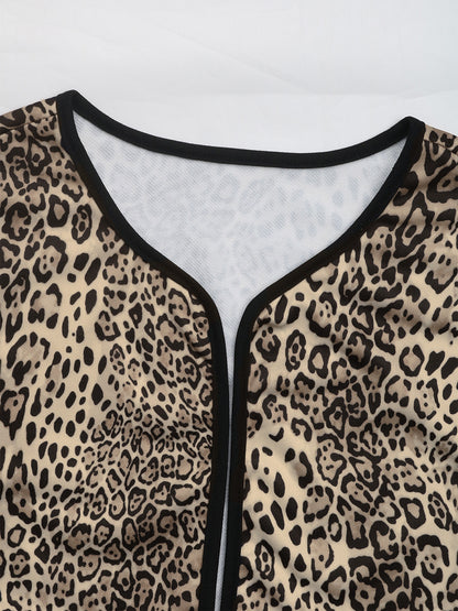 Perfee Leopard Open Front Long Sleeve Jacket-Angel Casuals