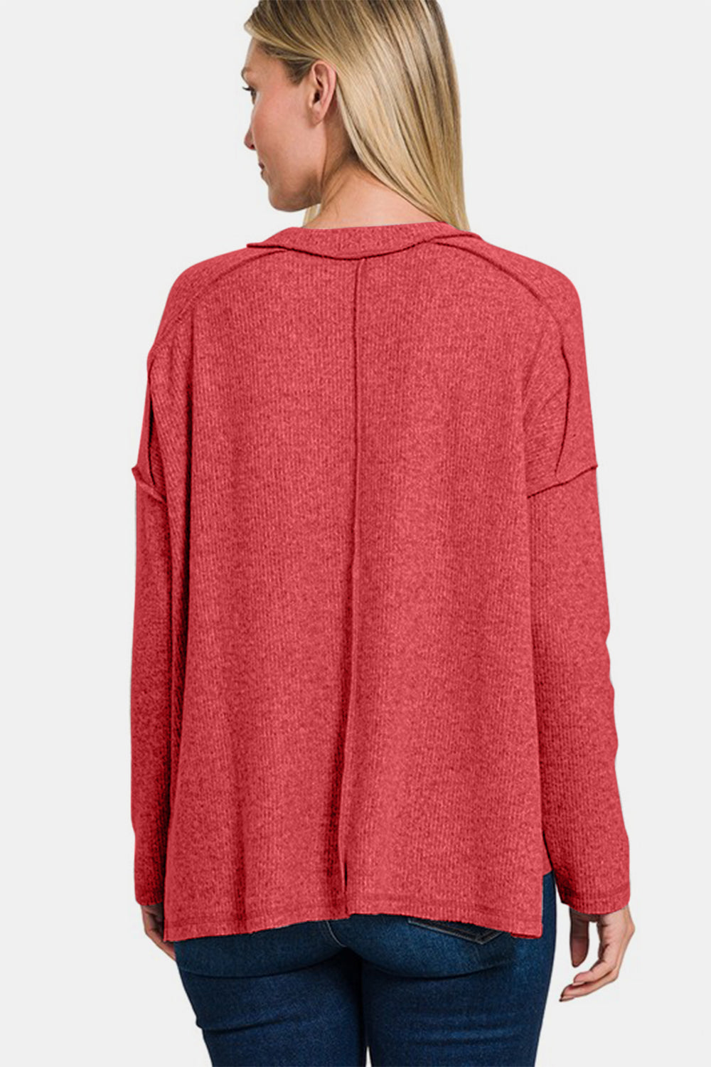 Zenana Full Size Exposed Seam Brushed Round Neck Sweater-Angel Casuals