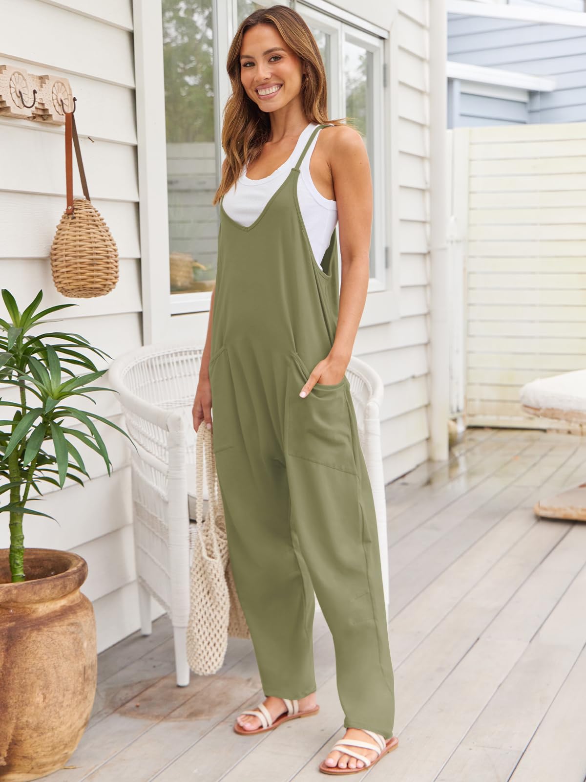 V-Neck Spaghetti Strap Jumpsuit-Angel Casuals