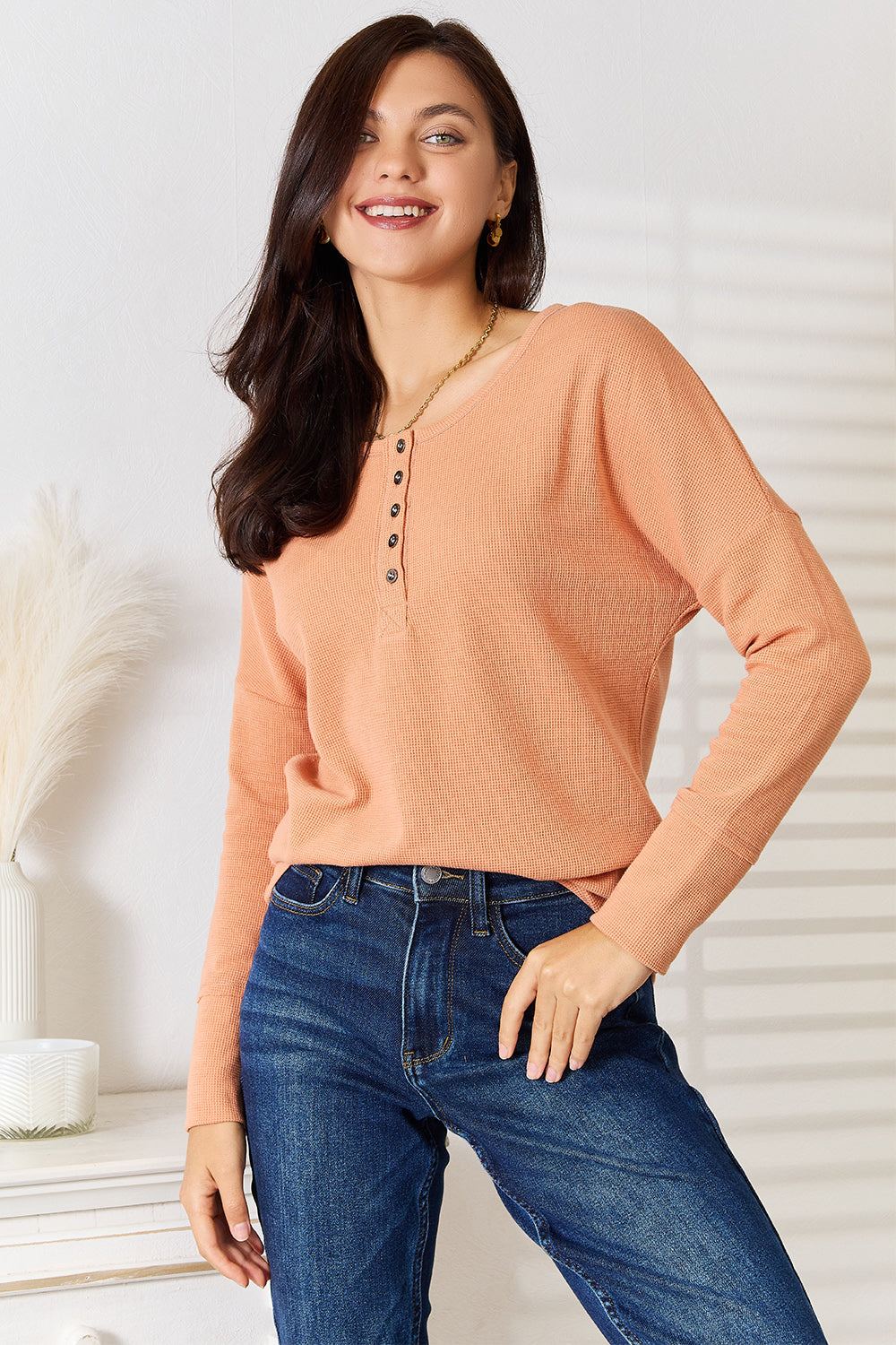 Basic Bae Half Button Long Sleeve Top-Angel Casuals