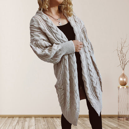 Cable-Knit Open Front Dropped Shoulder Cardigan-Angel Casuals