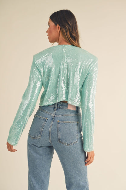 MABLE Shoulder Padded Sequin Crop Top-Angel Casuals