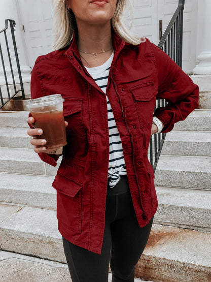Pocketed Long Sleeve Zip Up Jacket-Angel Casuals
