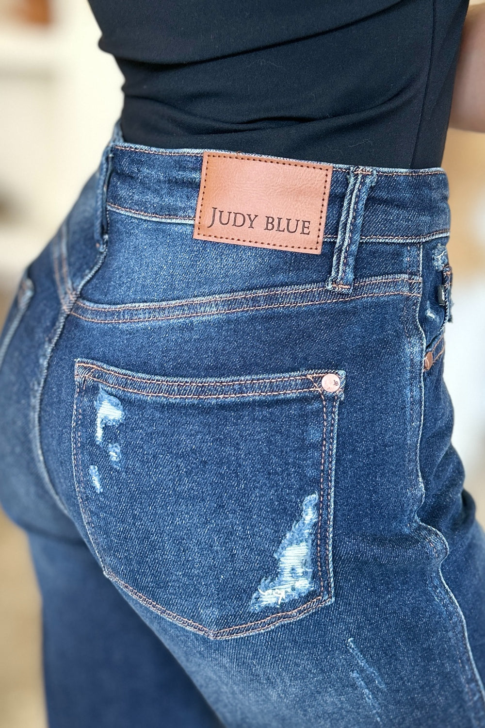 Judy Blue Full Size High Waist Rigid Magic Heavy Destroy Straight Jeans-Angel Casuals