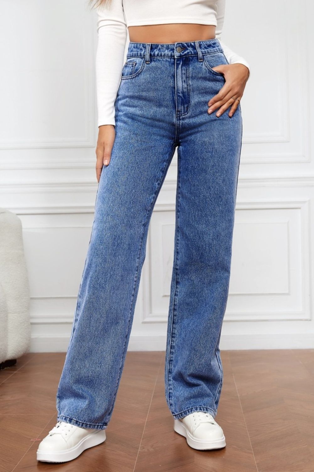 High Waist Straight Jeans-Angel Casuals