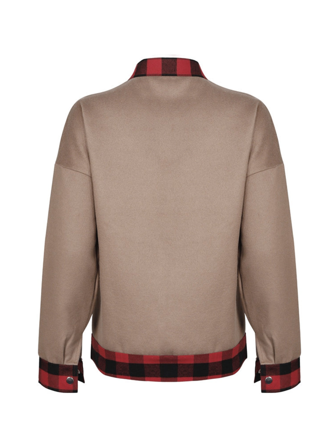 Plaid Trim Long Sleeve Jacket-Angel Casuals