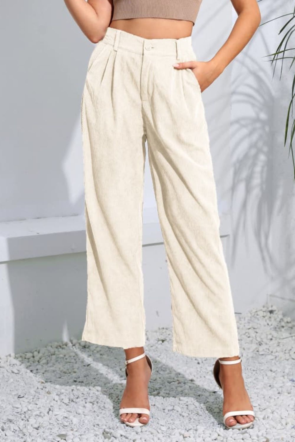 Buttoned Straight Hem Long Pants-Angel Casuals