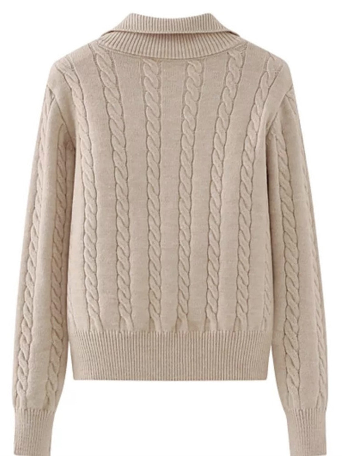 Cable-Knit Half Zip Long Sleeve Sweater-Angel Casuals