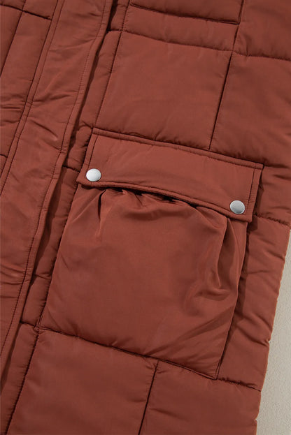 Pocketed Bubble Texture Long Sleeve Longline Winter Coat-Angel Casuals