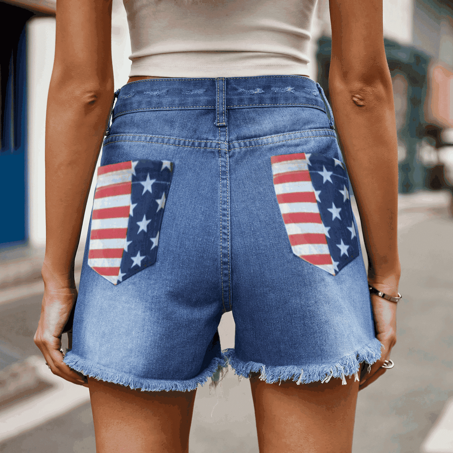 US Flag Distressed Denim Shorts-Angel Casuals