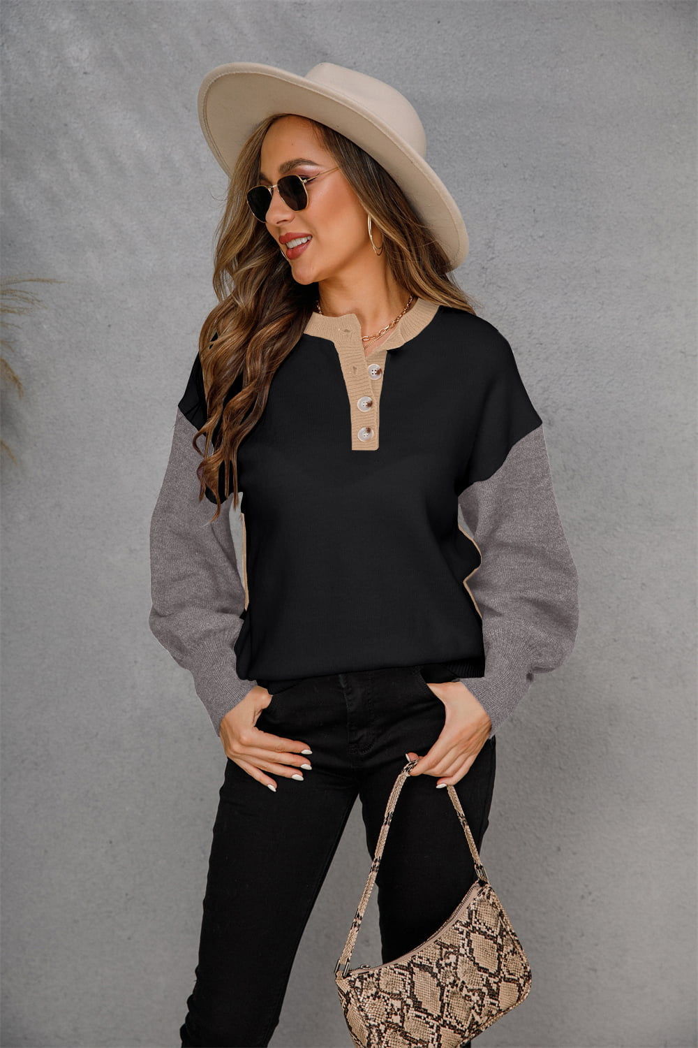 Angel Wings Round Neck Buttoned Knit Top-Angel Casuals