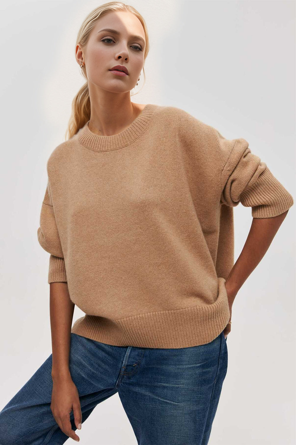 Basic Bae Round Neck Dropped Shoulder Long Sleeve Sweater-Angel Casuals