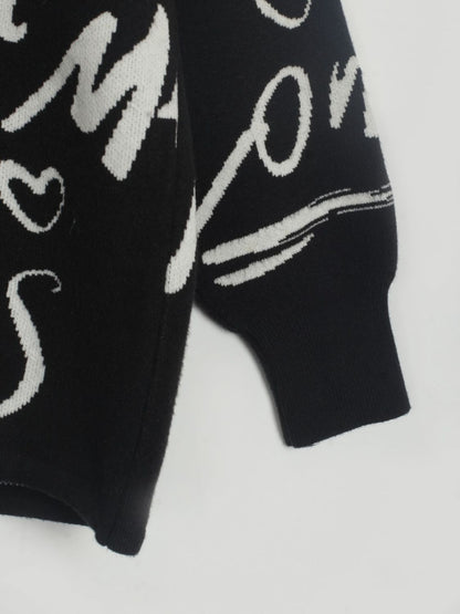 Drawstring Hem Letter Pattern Round Neck Dropped Shoulder Sweater-Angel Casuals
