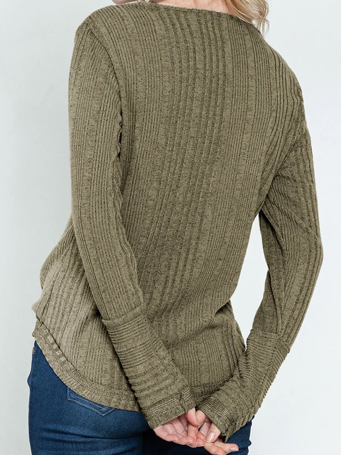 Textured V-Neck Long Sleeve T-Shirt-Angel Casuals