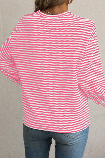 Striped Round Neck Long Sleeve Top-Angel Casuals