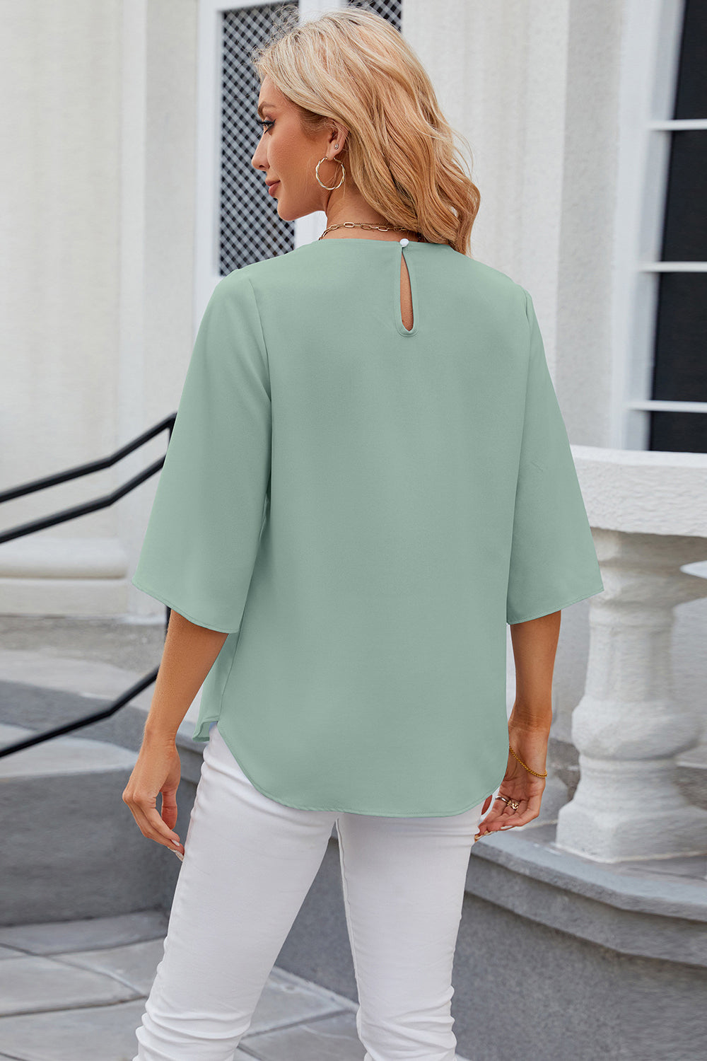 Round Neck Slit Half Sleeve Top-Angel Casuals