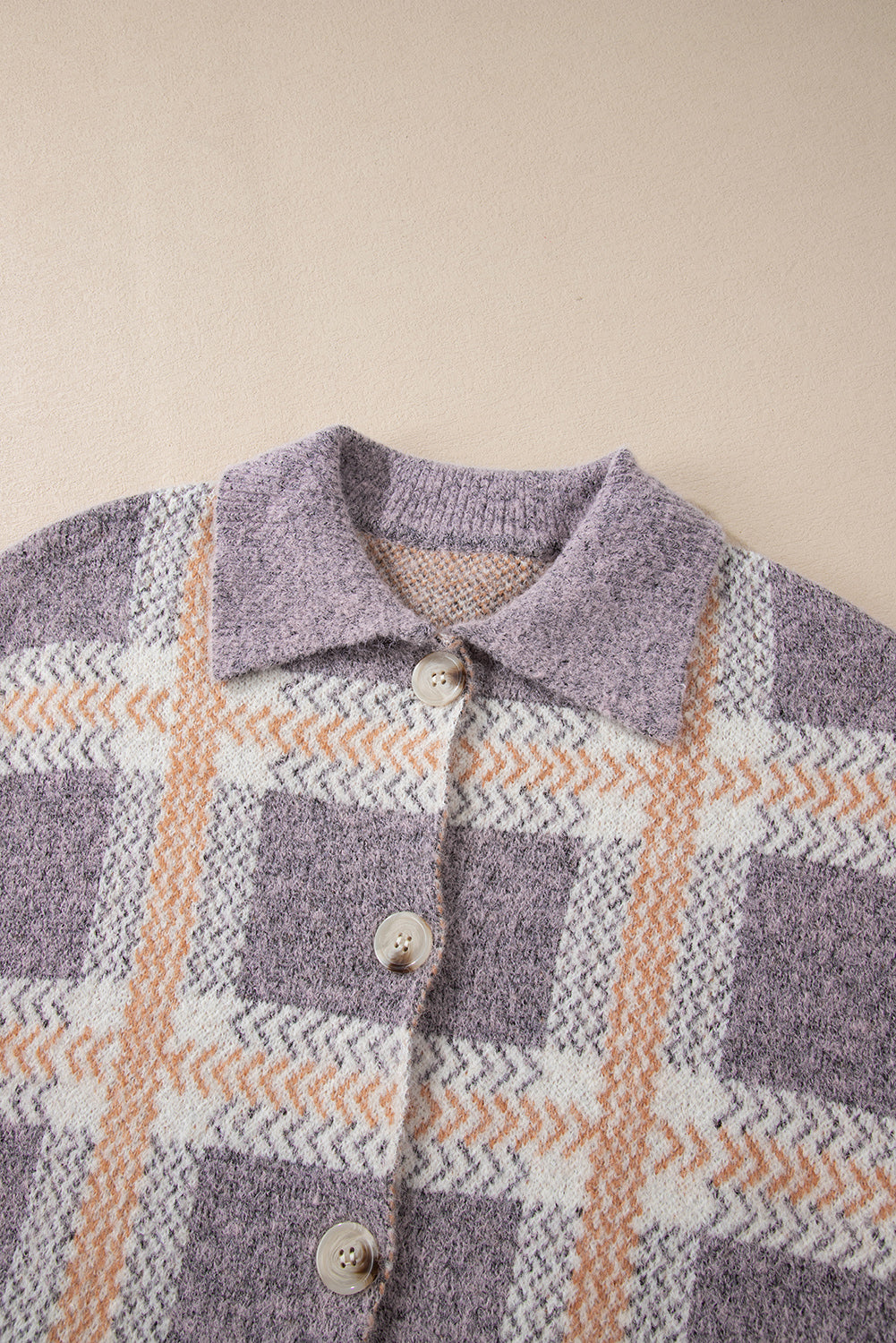 Plaid Button Up Collared Neck Cardigan-Angel Casuals