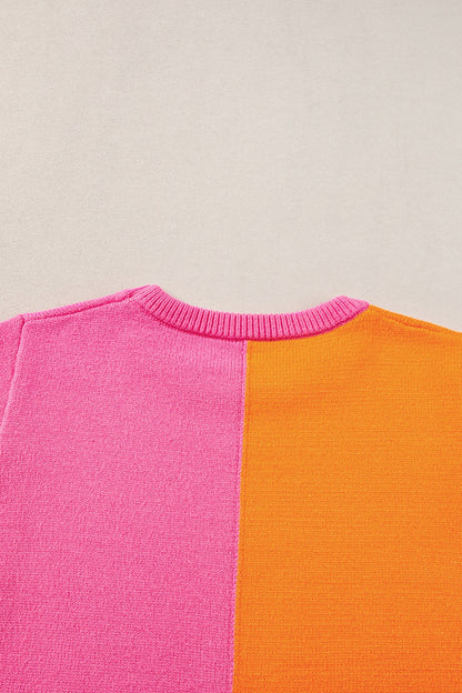 Contrast Round Neck Cap Sleeve Sweater-Angel Casuals