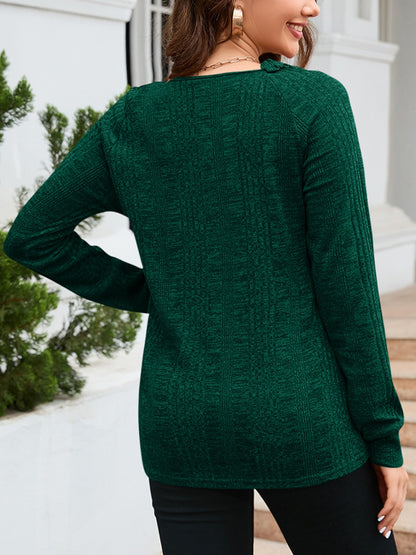 Texture Round Neck Long Sleeve Knit Top-Angel Casuals