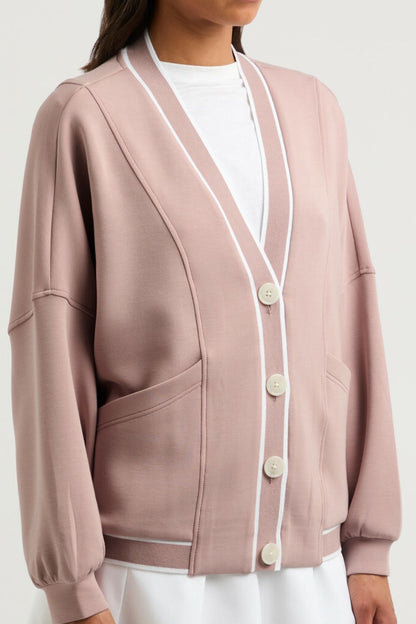 Contrast Trim V Neck Button Up Cardigan-Angel Casuals