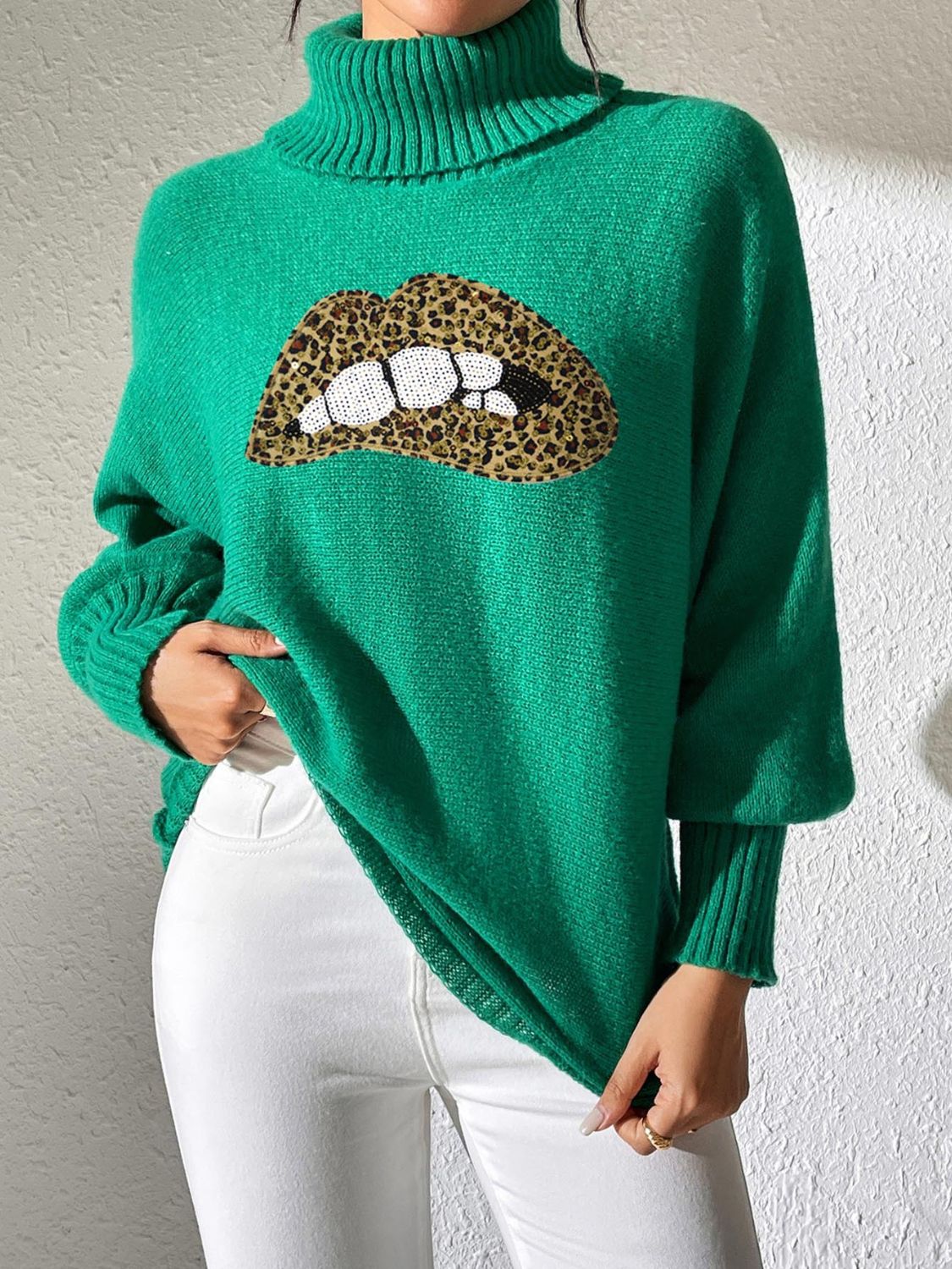 Lip Turtleneck Long Sleeve Sweater-Angel Casuals