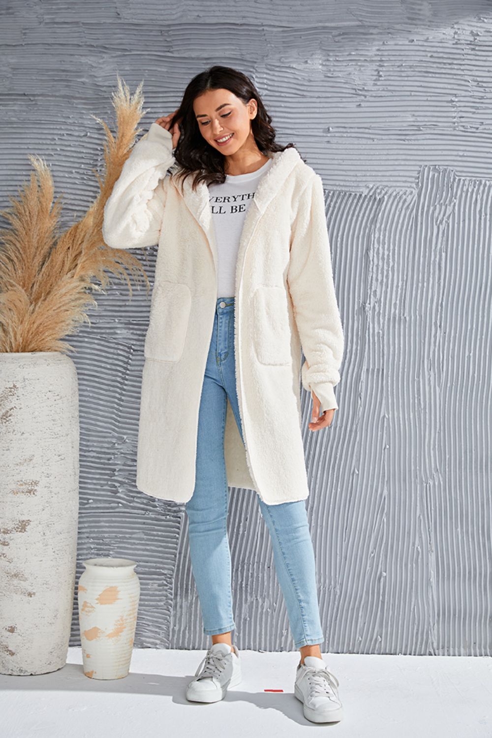 Double Take Full Size Hooded Teddy Bear Jacket with Thumbholes-Angel Casuals