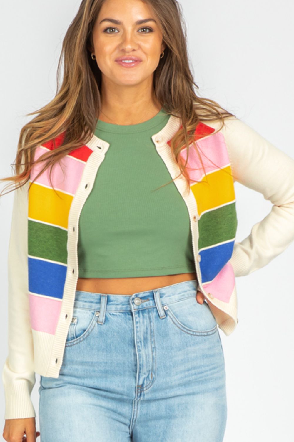 Contrast Button Down Long Sleeve Cardigan-Angel Casuals