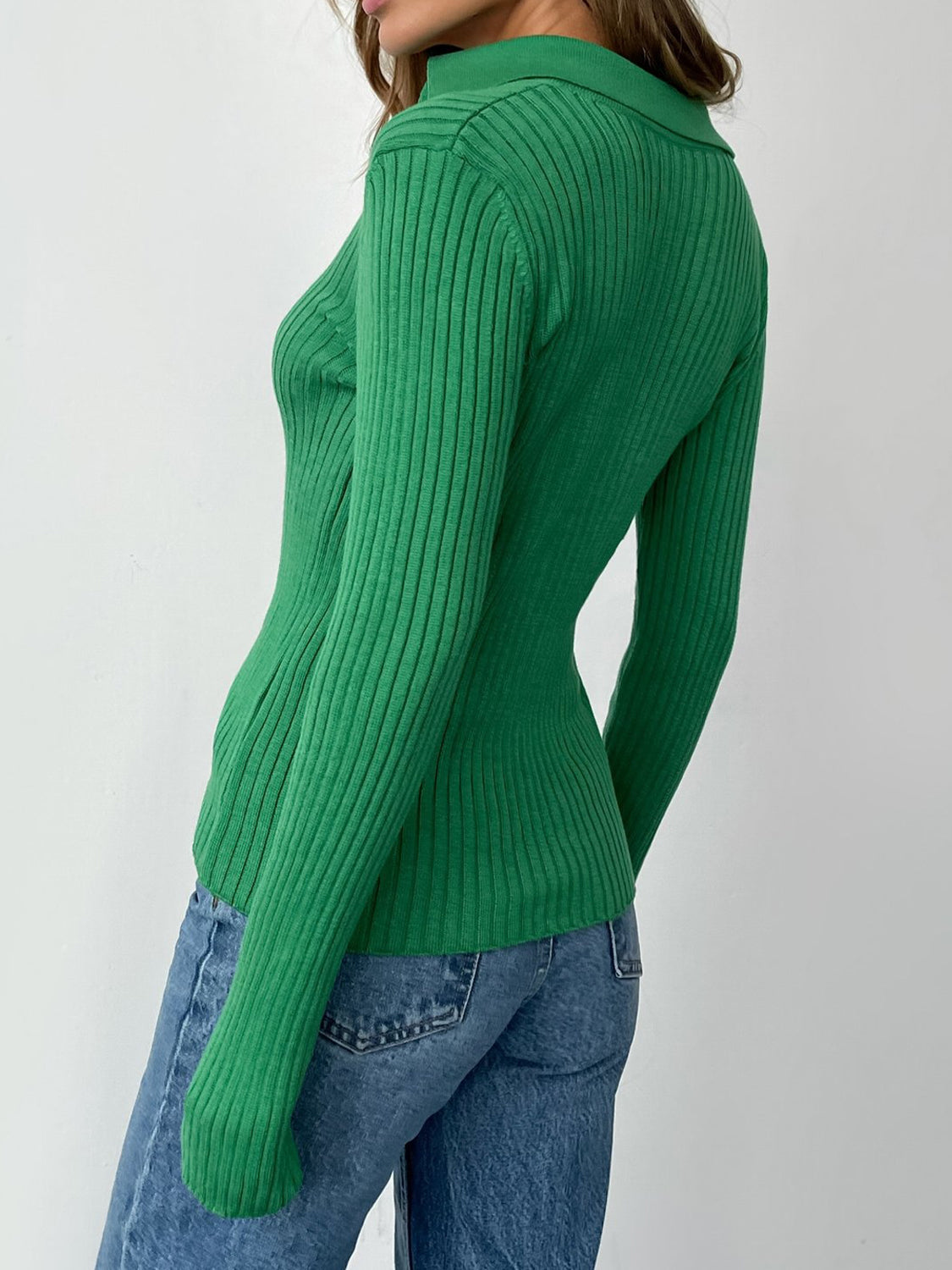 Johnny Collar Rib-Knit Top-Angel Casuals