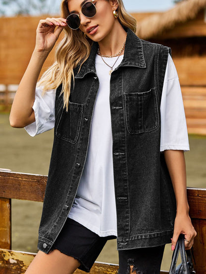 Button Down Denim Vest-Angel Casuals