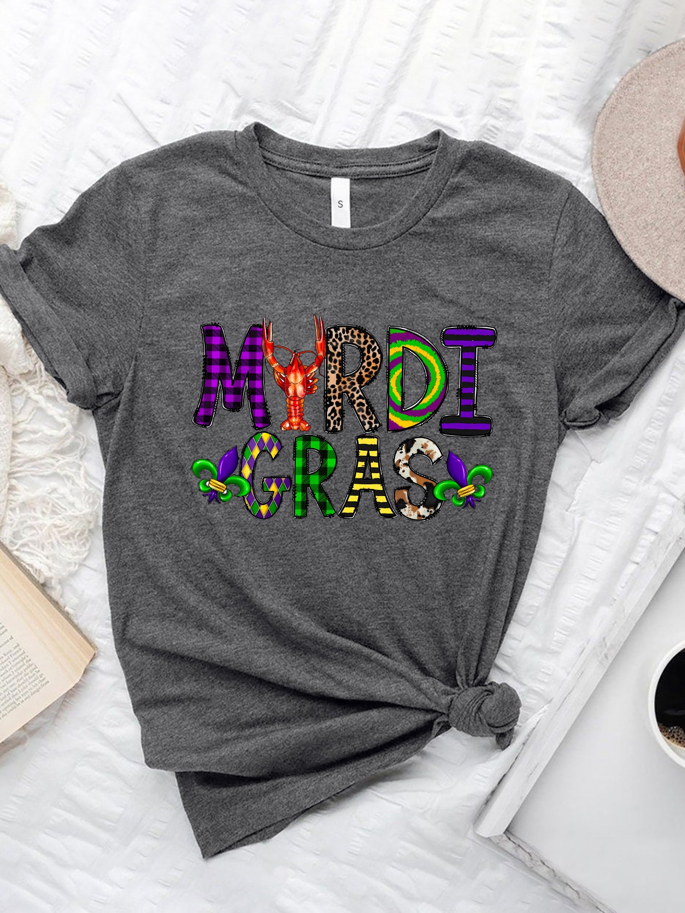 MARDI GRAS Round Neck Short Sleeve T-Shirt-Angel Casuals