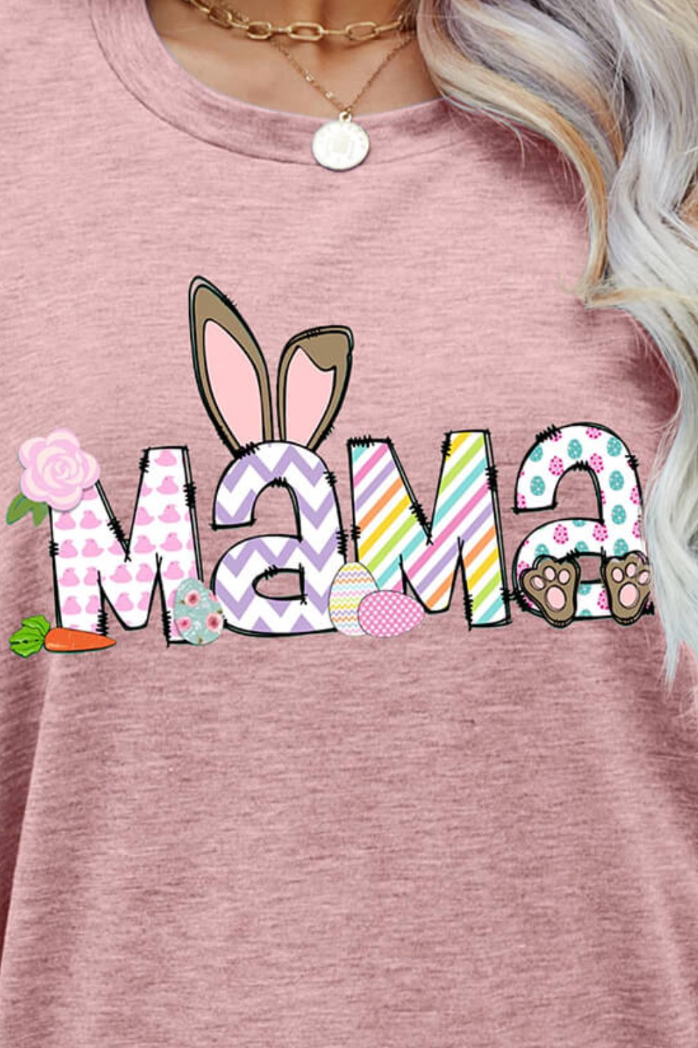 Easter MAMA Graphic Round Neck T-Shirt-Angel Casuals