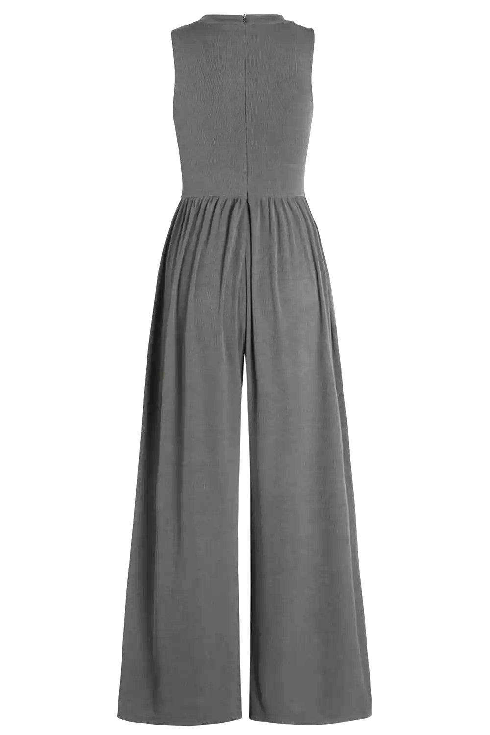 Round Neck Sleeveless Jumpsuit with Pockets-Angel Casuals