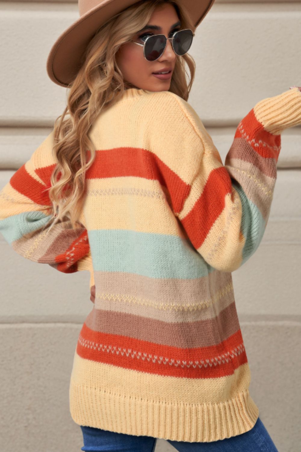 Color Block Round Neck Dropped Shoulder Sweater-Angel Casuals