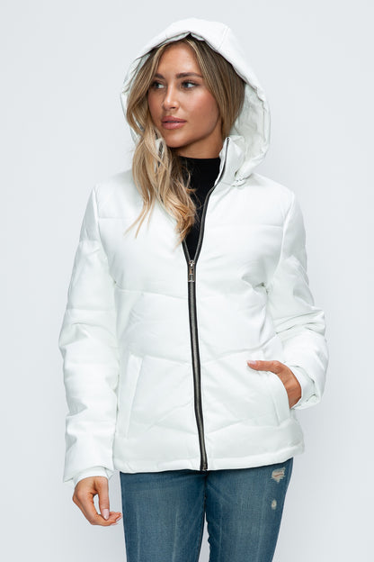 How Dare U Pocketed Zip Up Puffer Jacket with Removable Hood-Angel Casuals