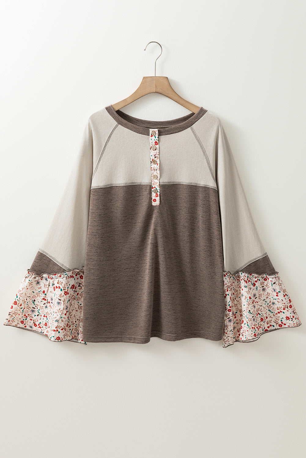Floral Half Button Long Sleeve T-Shirt-Angel Casuals