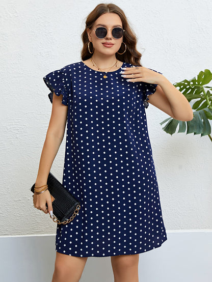 Plus Size Polka Dot Round Neck Dress-Angel Casuals