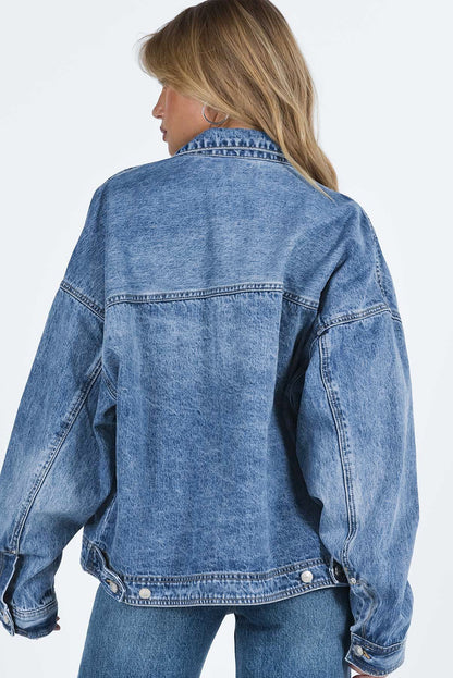 Collared Neck Button Up Denim Jacket-Angel Casuals