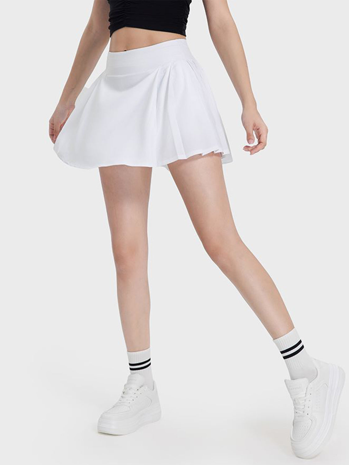 Pleated Detail Mid-Rise Waist Active Skirt-Angel Casuals