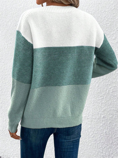Color Block Drop Shoulder Long Sleeve Sweater-Angel Casuals
