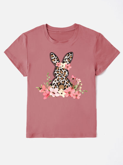 Rabbit Round Neck Short Sleeve T-Shirt-Angel Casuals
