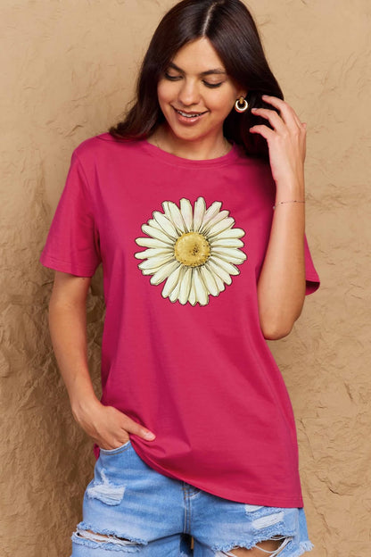 Simply Love Full Size FLOWER Graphic Cotton Tee-Angel Casuals