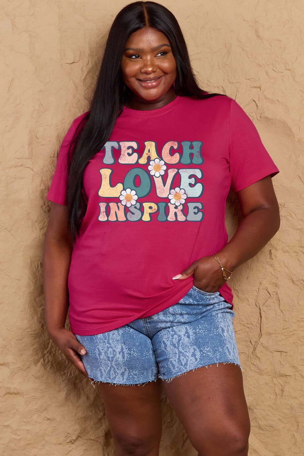 Simply Love Full Size TEACH LOVE INSPIRE Graphic Cotton T-Shirt-Angel Casuals