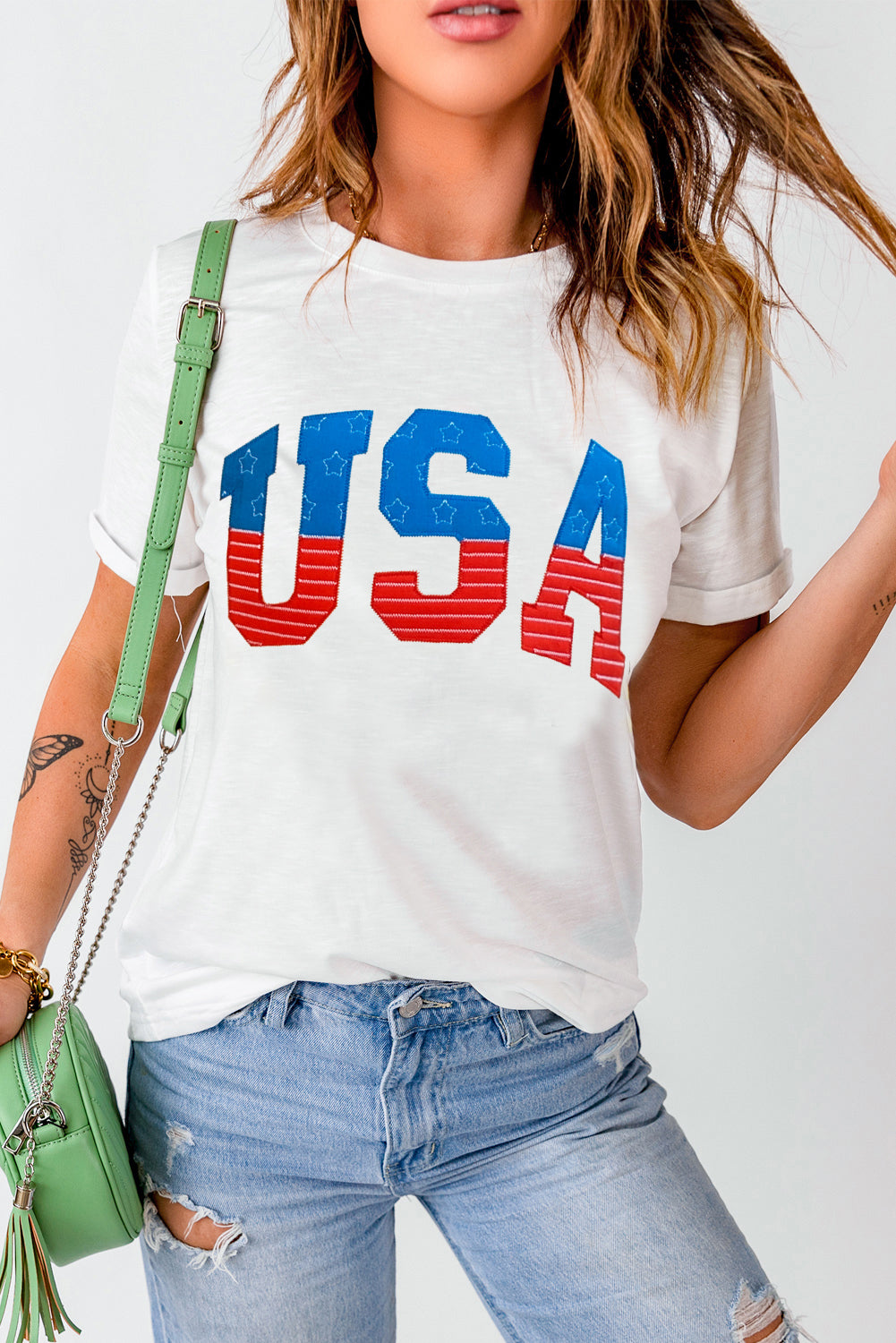 USA Round Neck Short Sleeve T-Shirt-Angel Casuals