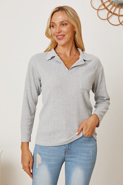 Collared Neck Dropped Shoulder T-Shirt-Angel Casuals