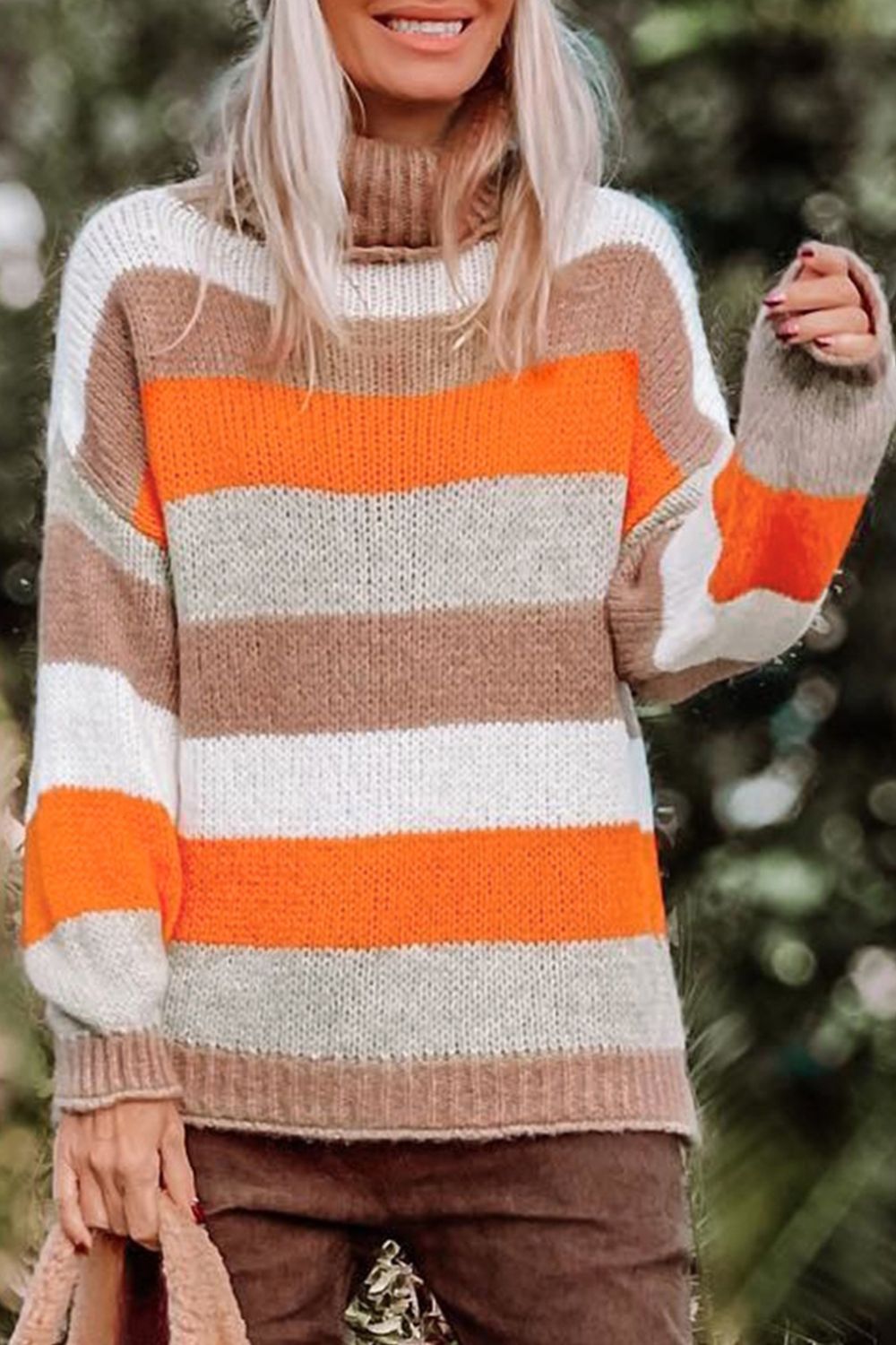 Color Block Drop Shoulder Turtleneck Sweater-Angel Casuals