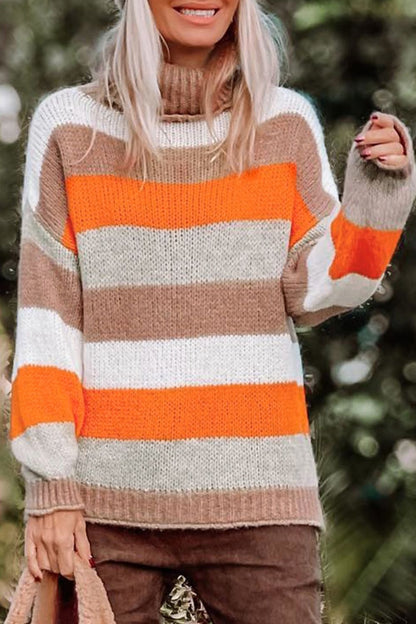 Color Block Drop Shoulder Turtleneck Sweater-Angel Casuals