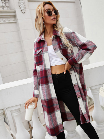 Plaid Longline Shirt Jacket-Angel Casuals