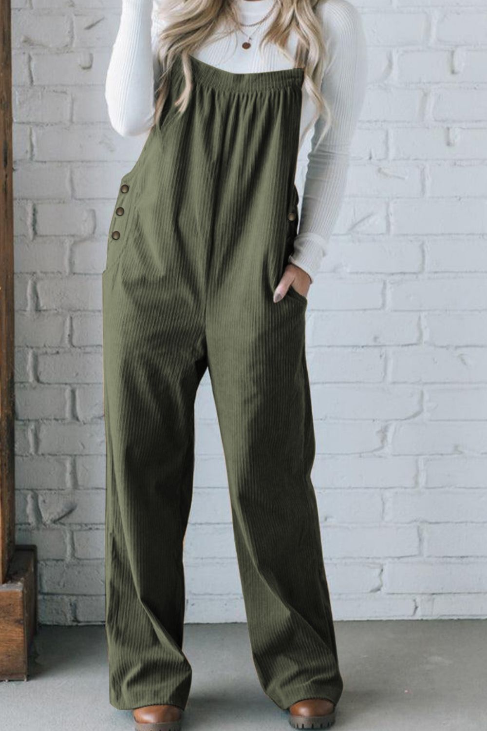 Square Neck Wide Strap Overalls-Angel Casuals