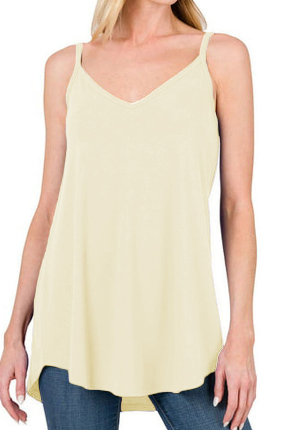 Full Size Spaghetti Strap V-Neck Flowy Tunic Cami-Angel Casuals