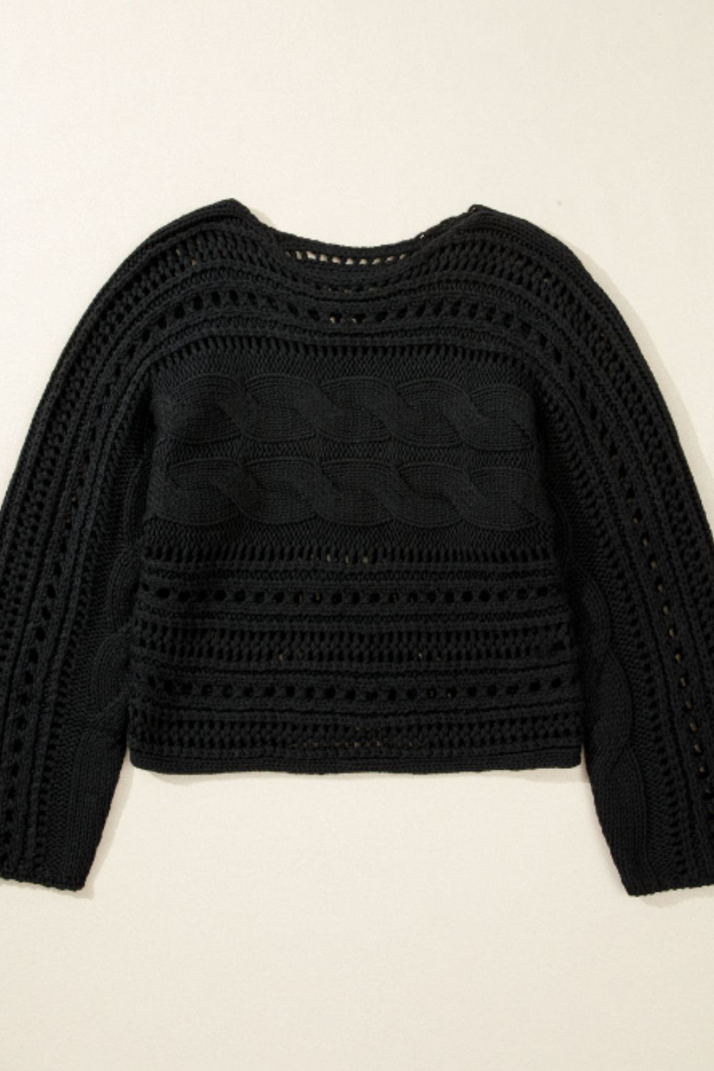 Openwork Cable Knit Long Sleeve Sweater-Angel Casuals